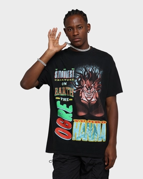 Colorfast Dye UV protected Goat Crew X Baki Hanma Yurijo Vintage T-Shirt Black Wash