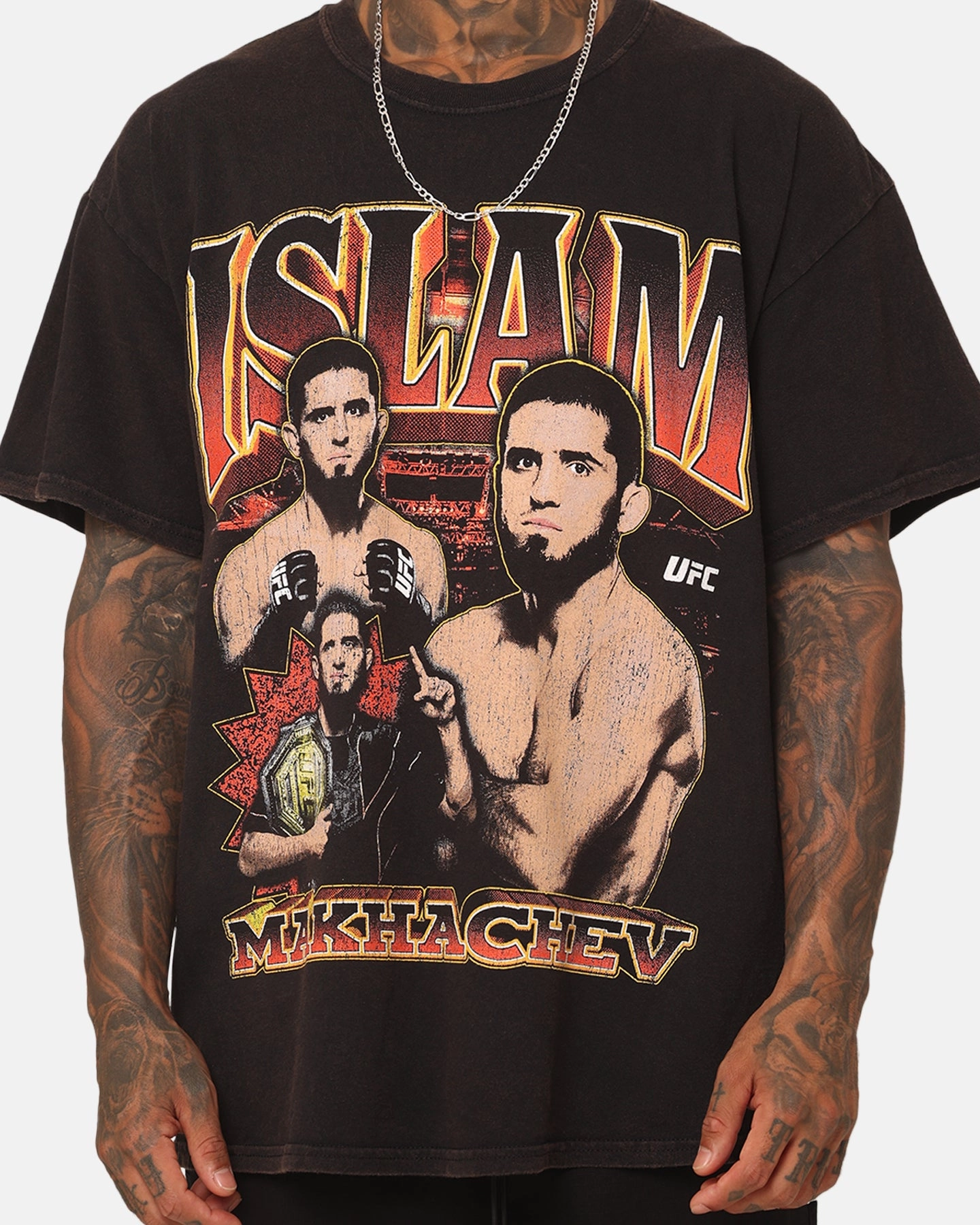 Comfy Casual Street Trend Look UFC By Goat Crew Islam Makhachev Vintage T-Shirt Black Wash
