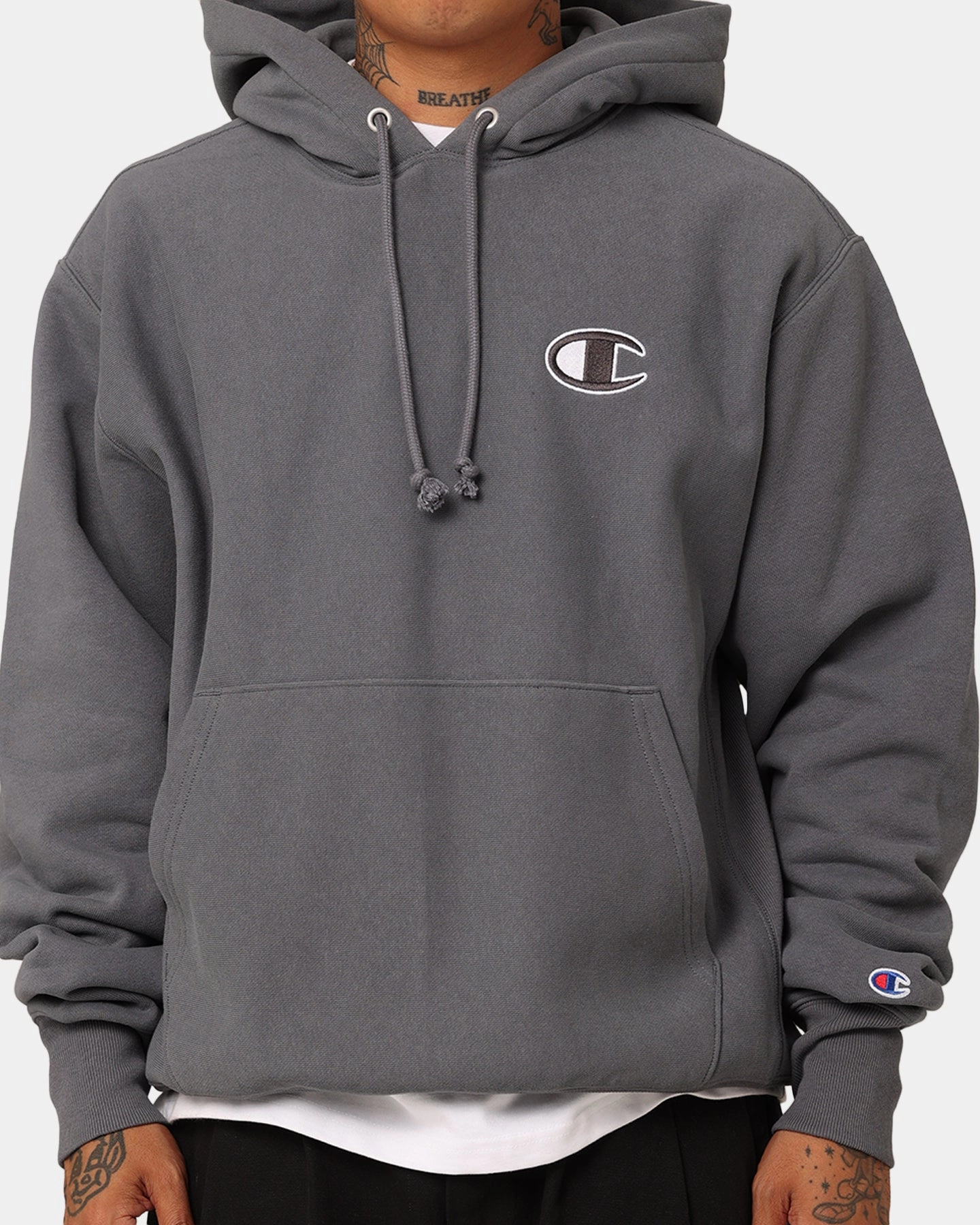 Champion Reverse Weave Big C Hoodie Medium Gray Outdoor Layer