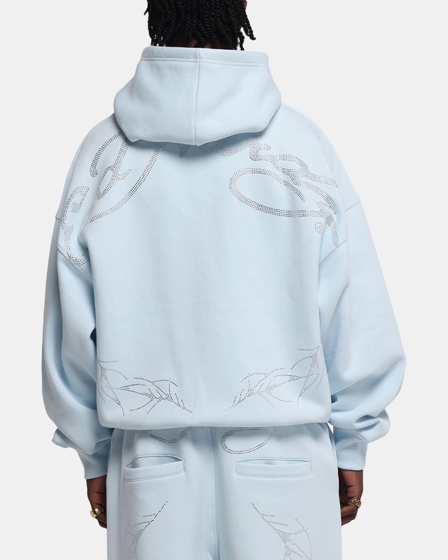 Ed Hardy Cyber Rhinestone Zip-Up Hoodie Light Blue Cold-Weather Comfort City Ready