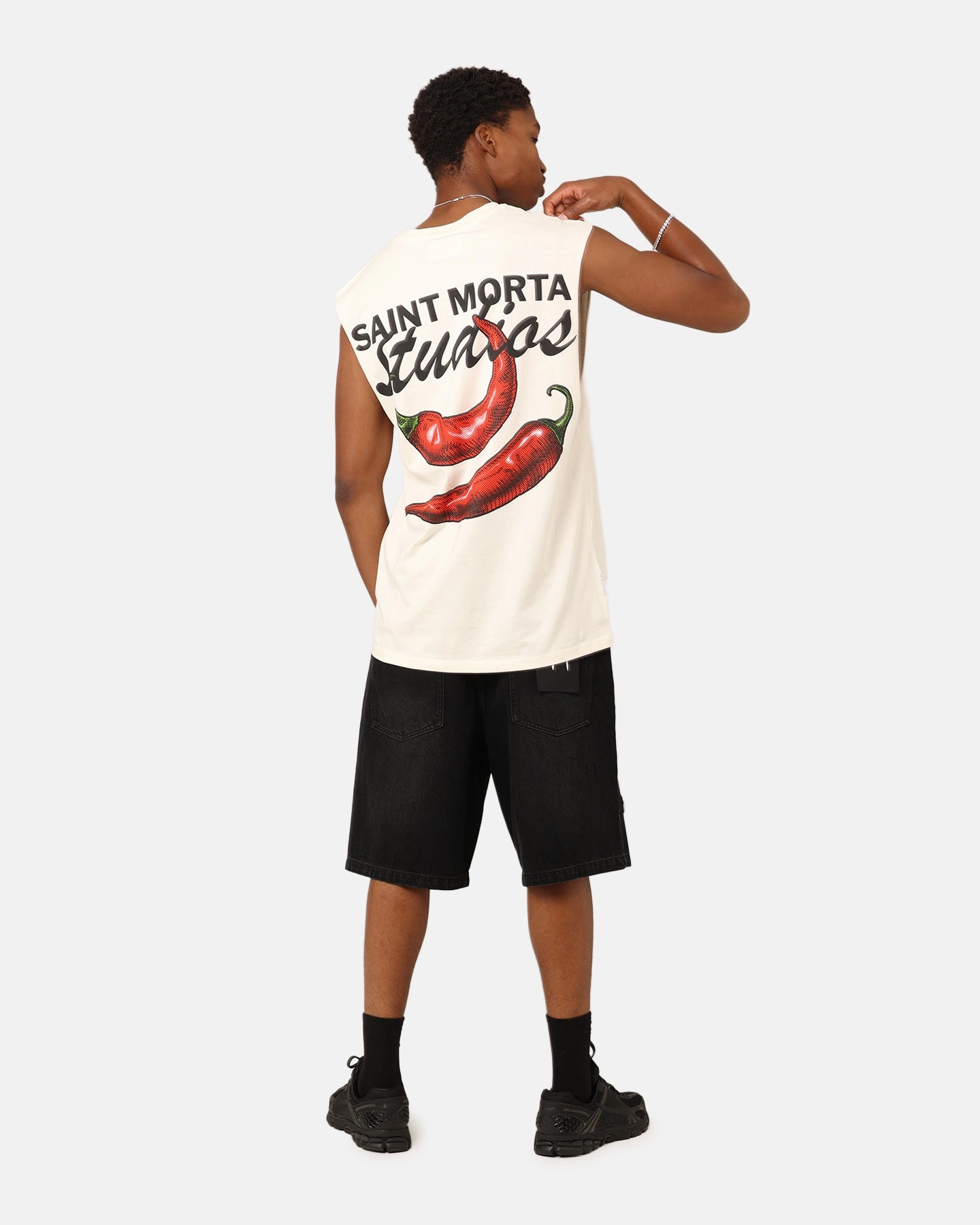 Saint Morta Chilli Fusion Muscle T-Shirt Off White Elegant Detail