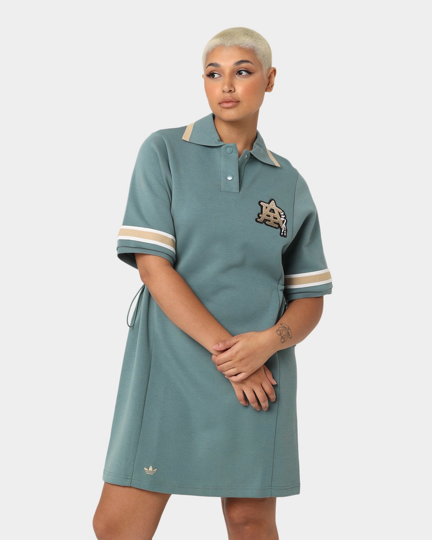 muted shades Adidas Women's Modern Collegiate Polo Dress Hazy Emerald