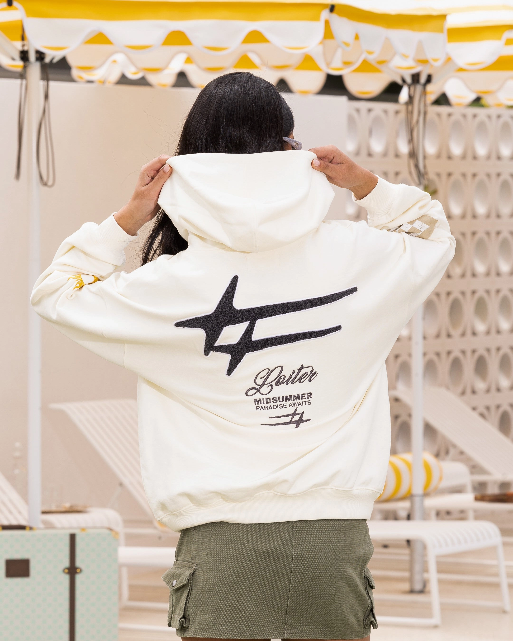 Loiter Patchwork Hoodie Off White Waterproof Shell