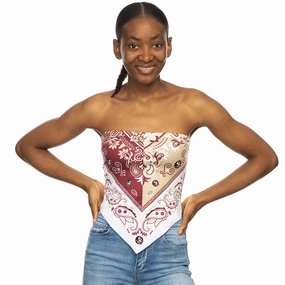 ZooZatz's Women's Seminole Logo Paisley Design Bandana Tie Back Top - Garnet/Gold/White Air - defense - related camouflage color