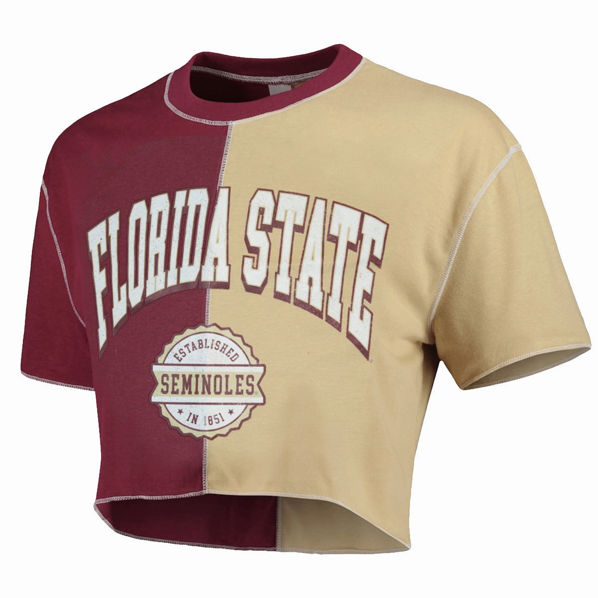 Best Seller Comfortable Look ZooZatz Women's Florida State Seminoles Short Sleeve Colorblock Crop T-shirt - Garnet/Gold