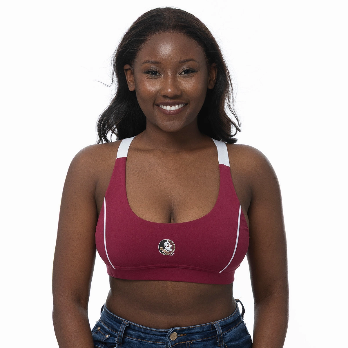 intermittent use ZooZatz Women's Seminole Logo Sport Bra - Garnet
