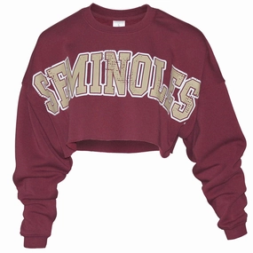 Air Freshness ZooZatz Women's Seminoles Uber Crop Crew Fleece - Garnet